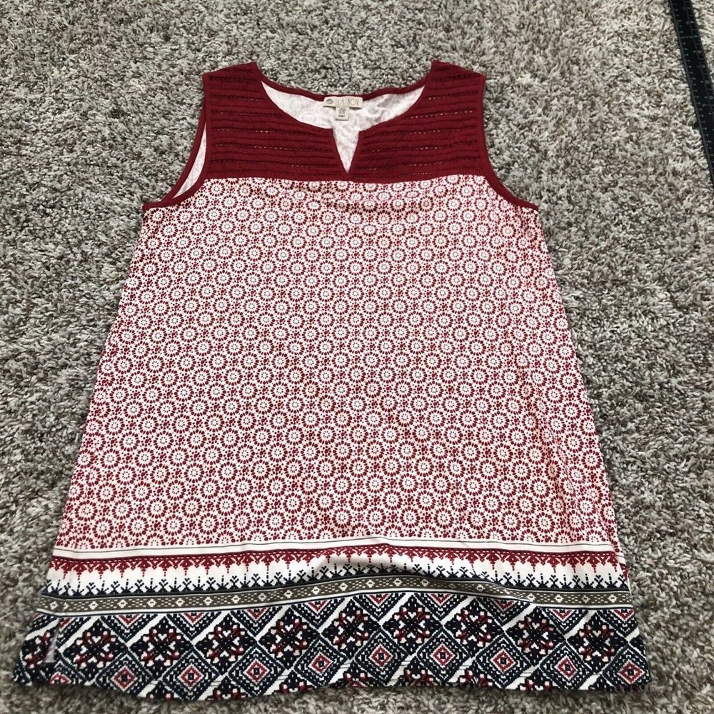 Lila Rose Sleeveless Blouse Women’s Medium-Red-Blue- Geometrical Boho Tank Top-S